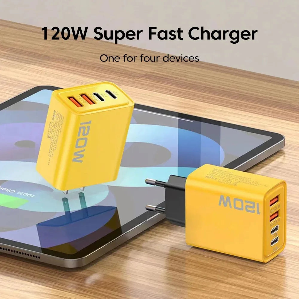 Total 120W Fast Charger USB Type C Cable Fast Charging Phone Power Adapter For iPhone Xiaomi Samsung Quick Charge Wall Charger