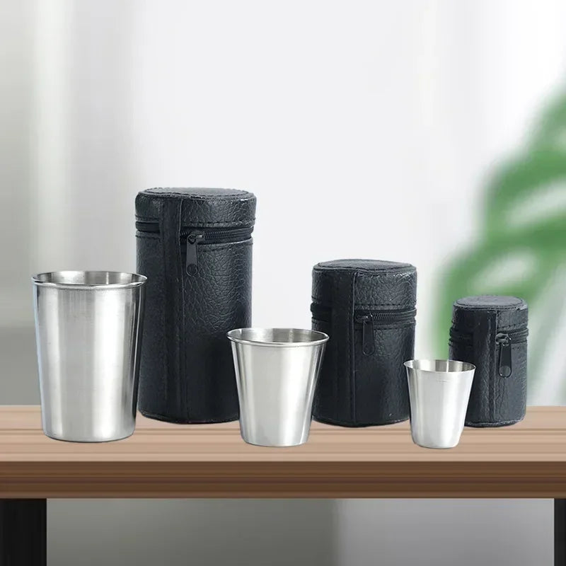 4PCS Stainless Steel Camping Cups 30/70/170ml Portable Travel Mug for Coffee Baijiu Whiskey Outdoor Hiking Barware Nestable