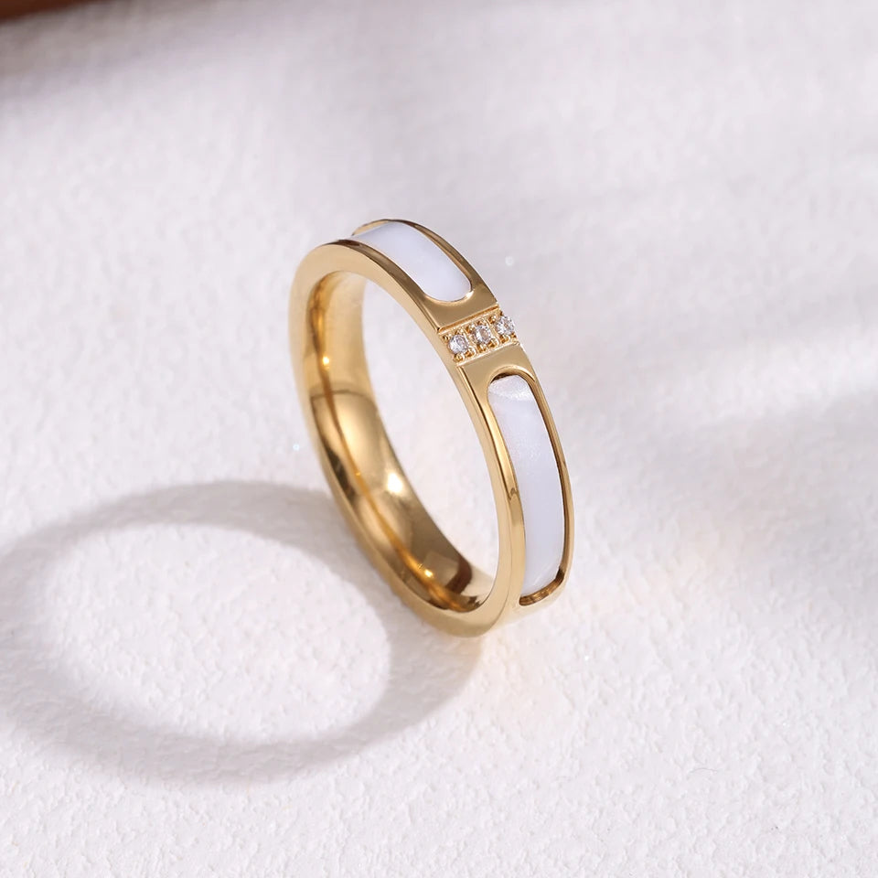 Yupsk 2pcs Gold Color Stainless Steel Stackable Rings Rotating Design Inlaid Zircon Decompress and Relax Jewelry Gif
