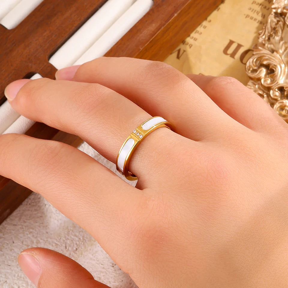 Yupsk 2pcs Gold Color Stainless Steel Stackable Rings Rotating Design Inlaid Zircon Decompress and Relax Jewelry Gif